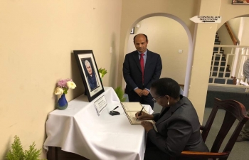 Condolence book for Former PM Shri Atal Bihari Vajpayee signed by Hon. Dr. Unity Dow, Foreign Minister of Botswana on 21.8.2018